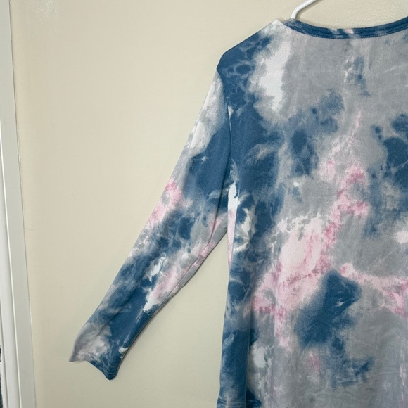 Fashion by MIRABEL XL Blue Pink Gray Tie Dye Long Sleeve Stretch Top - Picture 10 of 14